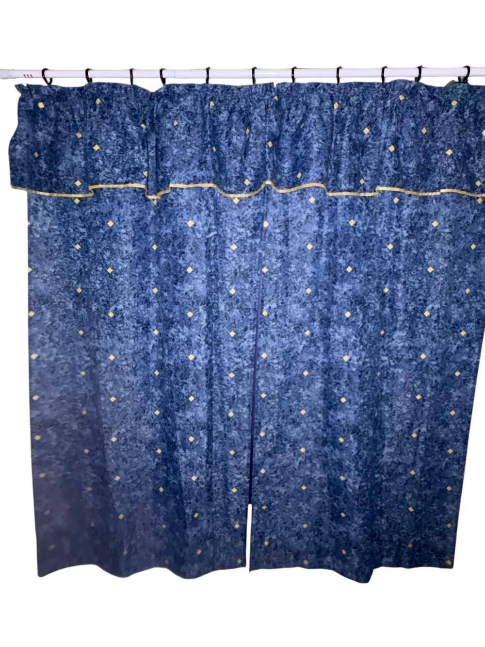 Excell Fabric Shower Bath Curtain Y2K Celestial Blue Gold Diamond *No side ties*